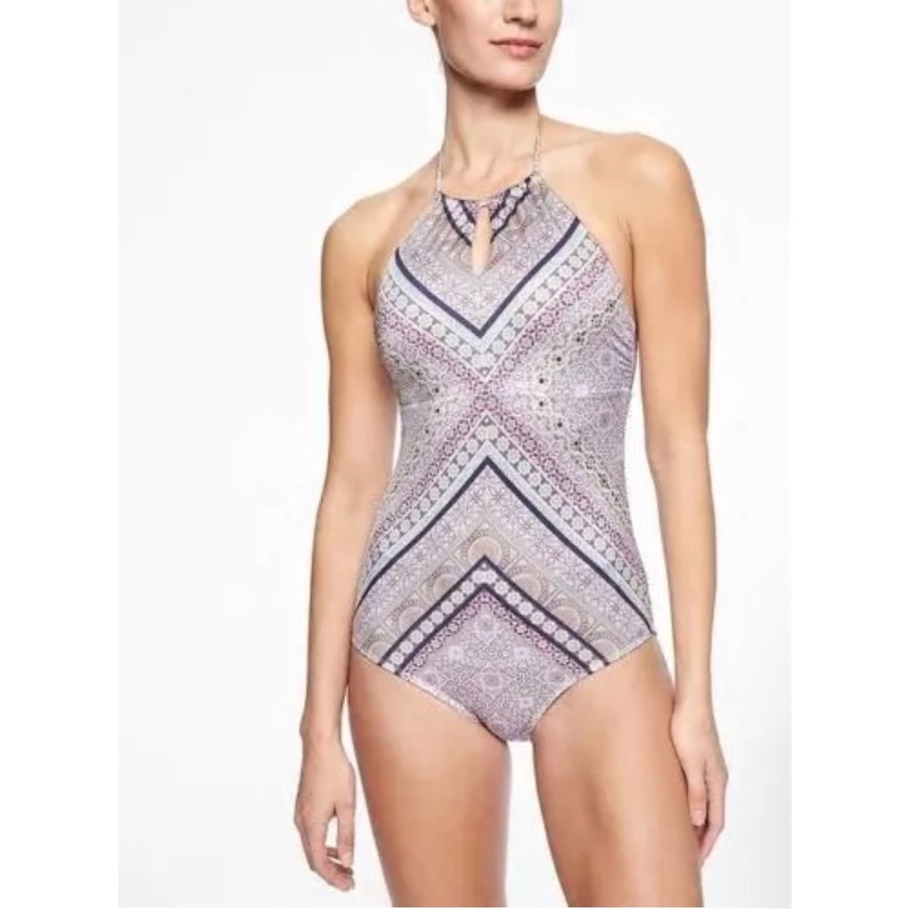 Athleta Aqualuxe One piece Swimsuit Woman’s Size Large High Neck Ties in Back